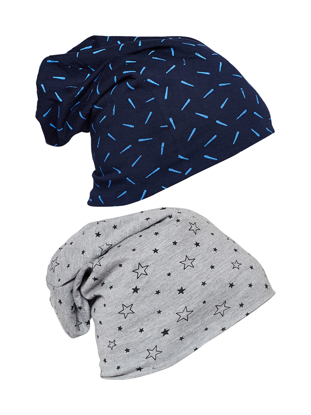 

MACK JONNEY Men Set of 2 Printed Beanies, Grey melange