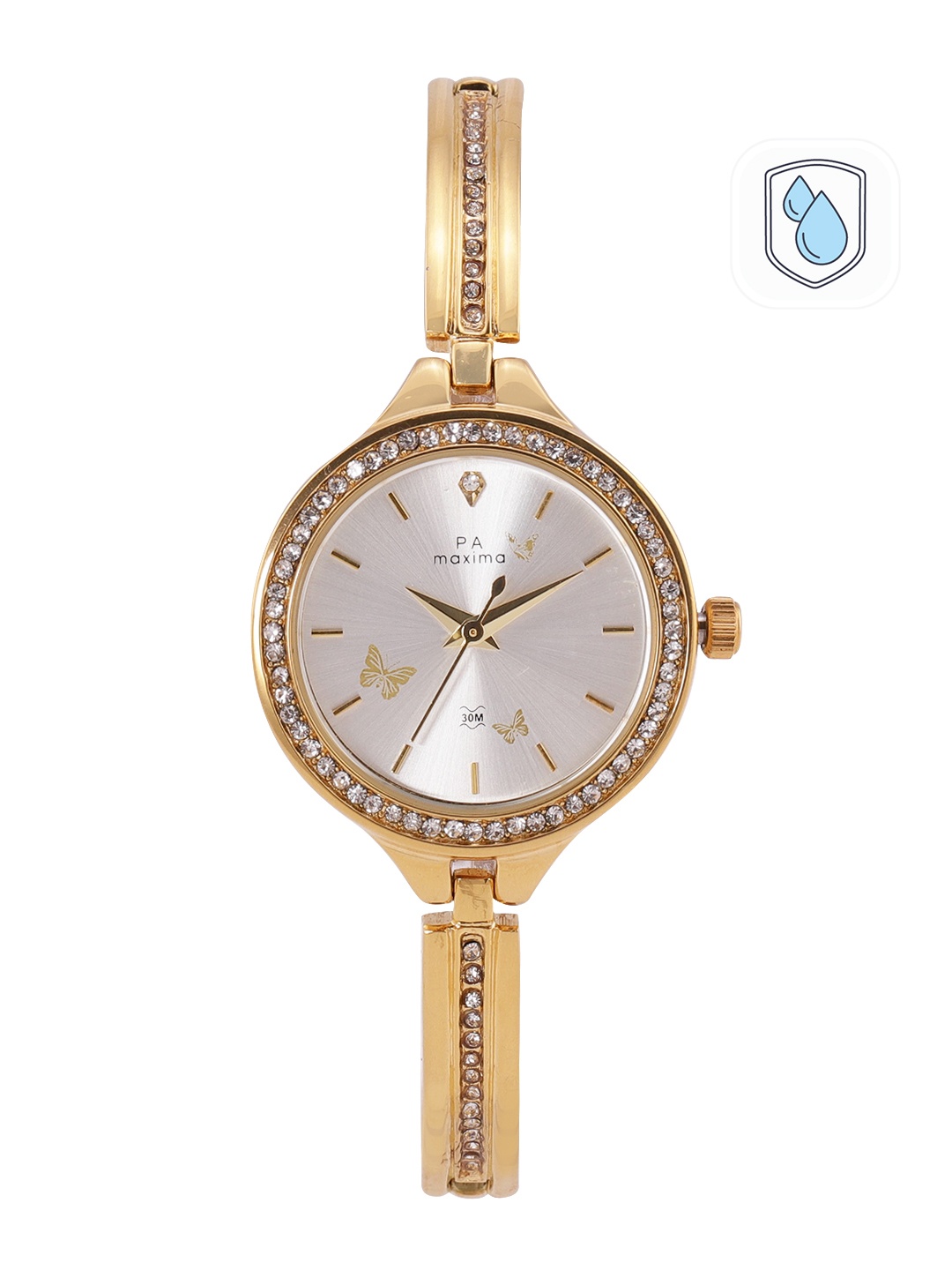 

maxima Women Gold Embellished Dial & Bracelet Style Straps Analogue Watch 52820BMLY, Silver