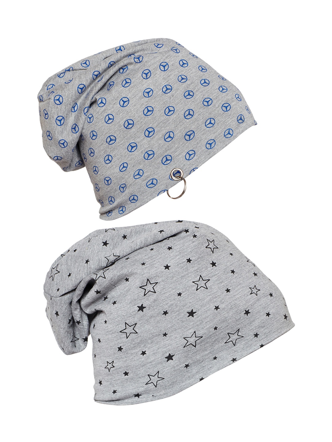 

MACK JONNEY Men Set of 2 Printed Beanies, Grey melange
