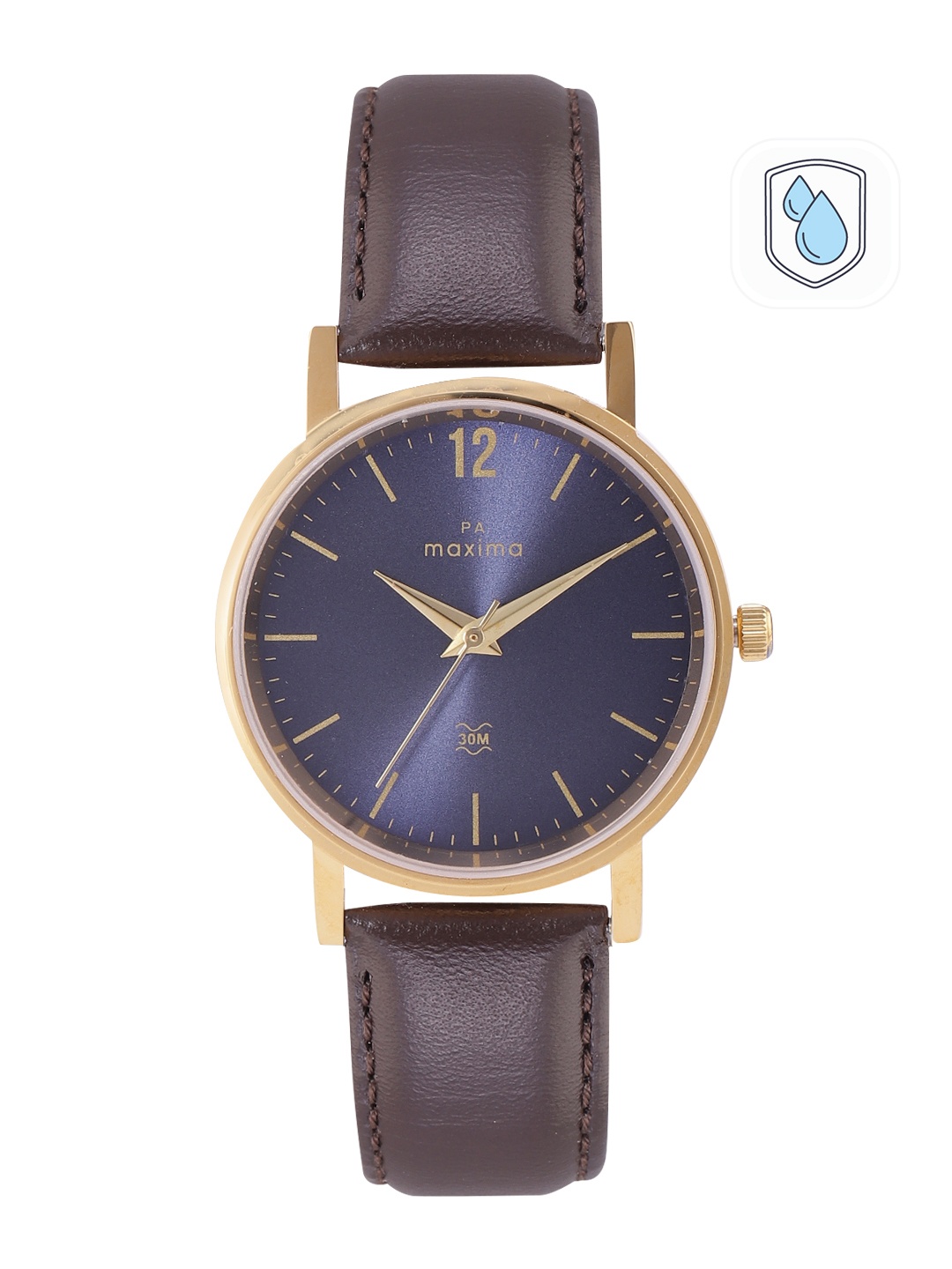 

maxima Men Brown Brass Dial & Brown Leather Straps Analogue Watch 56024LMGY, Blue