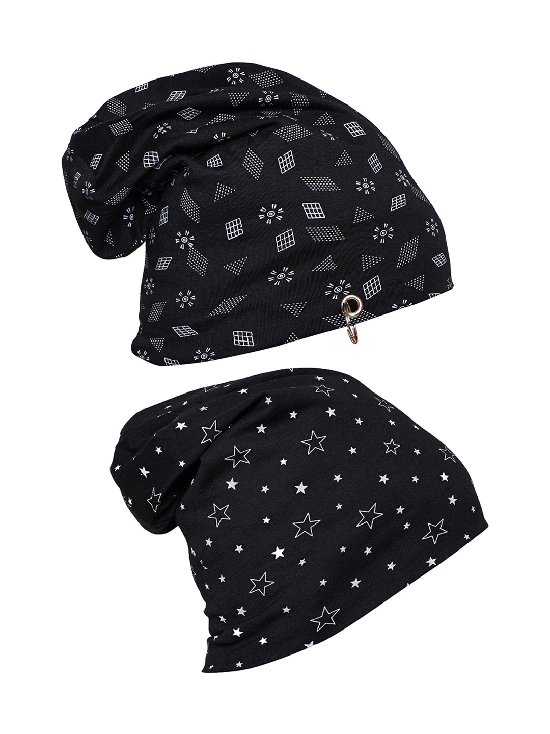 

VIMAL Men Set of 2 Printed Beanies, Black