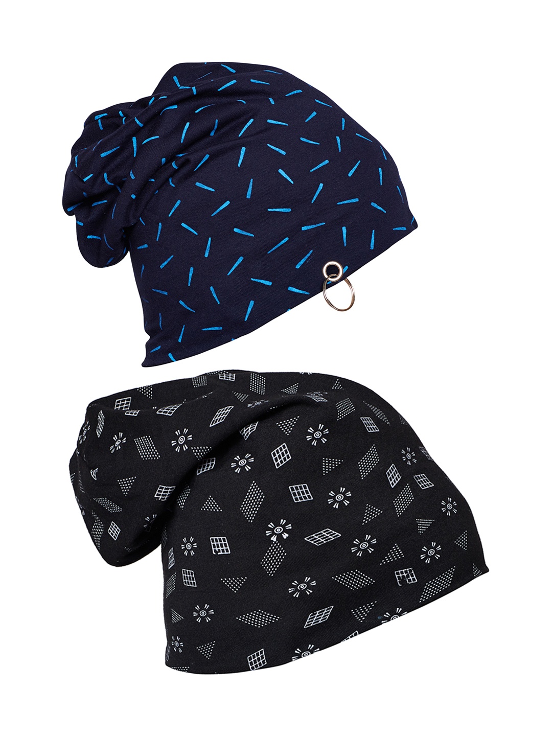 

MACK JONNEY Men Set of 2 Printed Beanies, Black