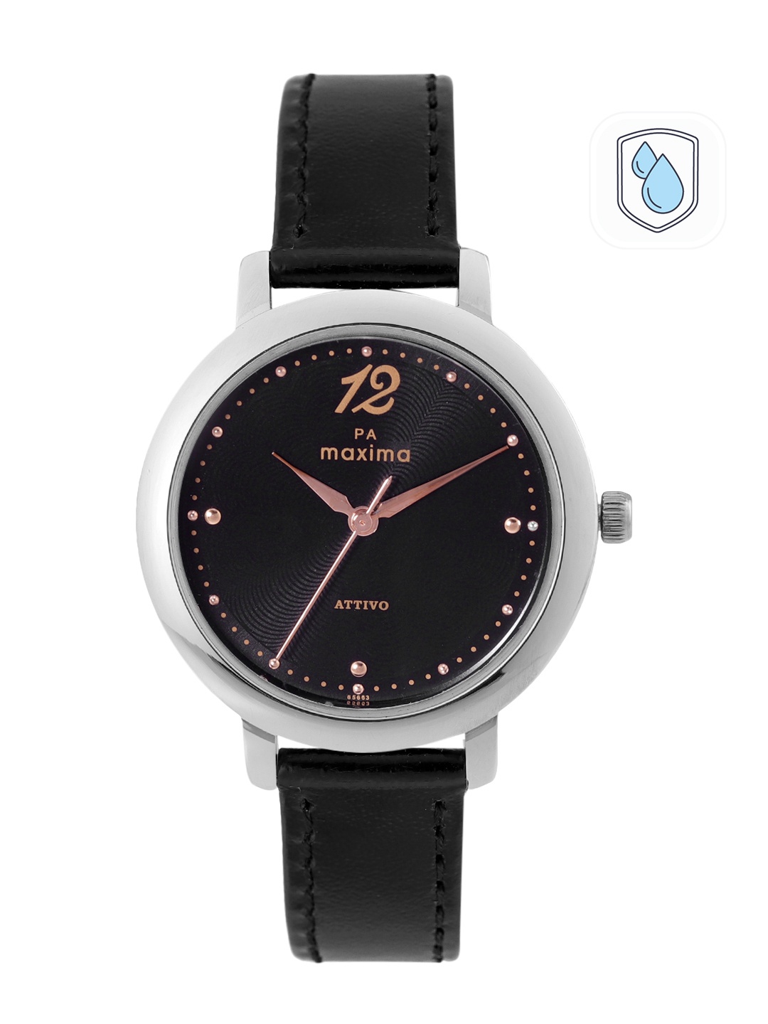 

maxima Women Brass Dial & Leather Straps Analogue Watch, Black