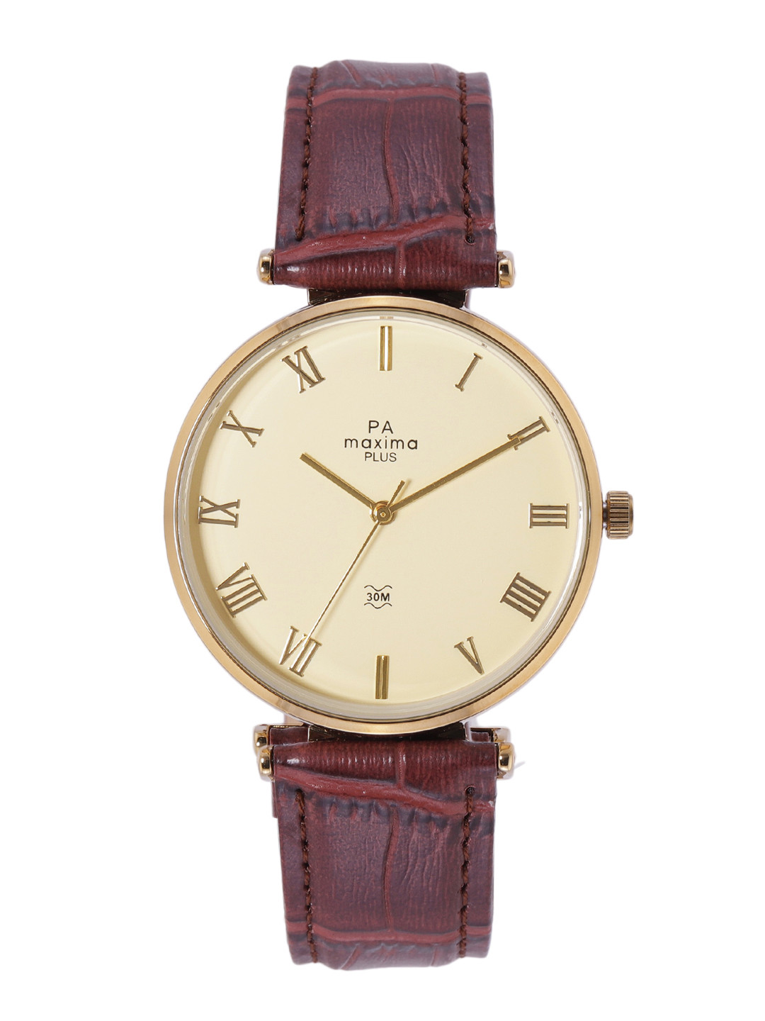 

maxima Men Leather Straps Analogue Watch 54710LAGY, Beige