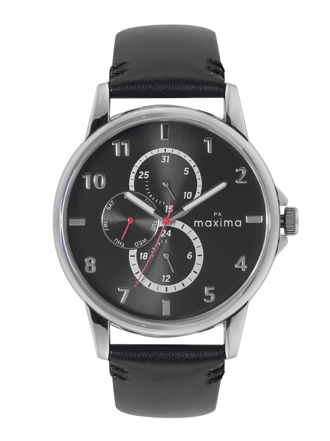 

maxima Men Leather Straps Analogue Multi Function Watch 67141LMGI, Black