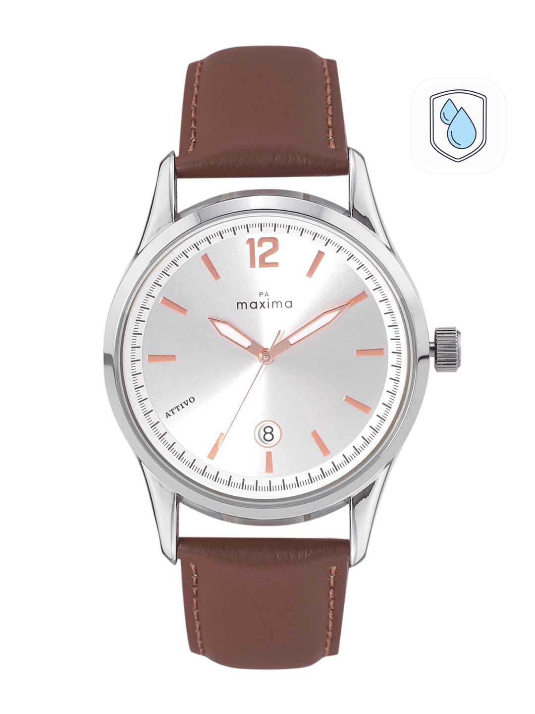 

maxima Men Attivo Leather Straps Analogue Watch 58502LMGI, Silver