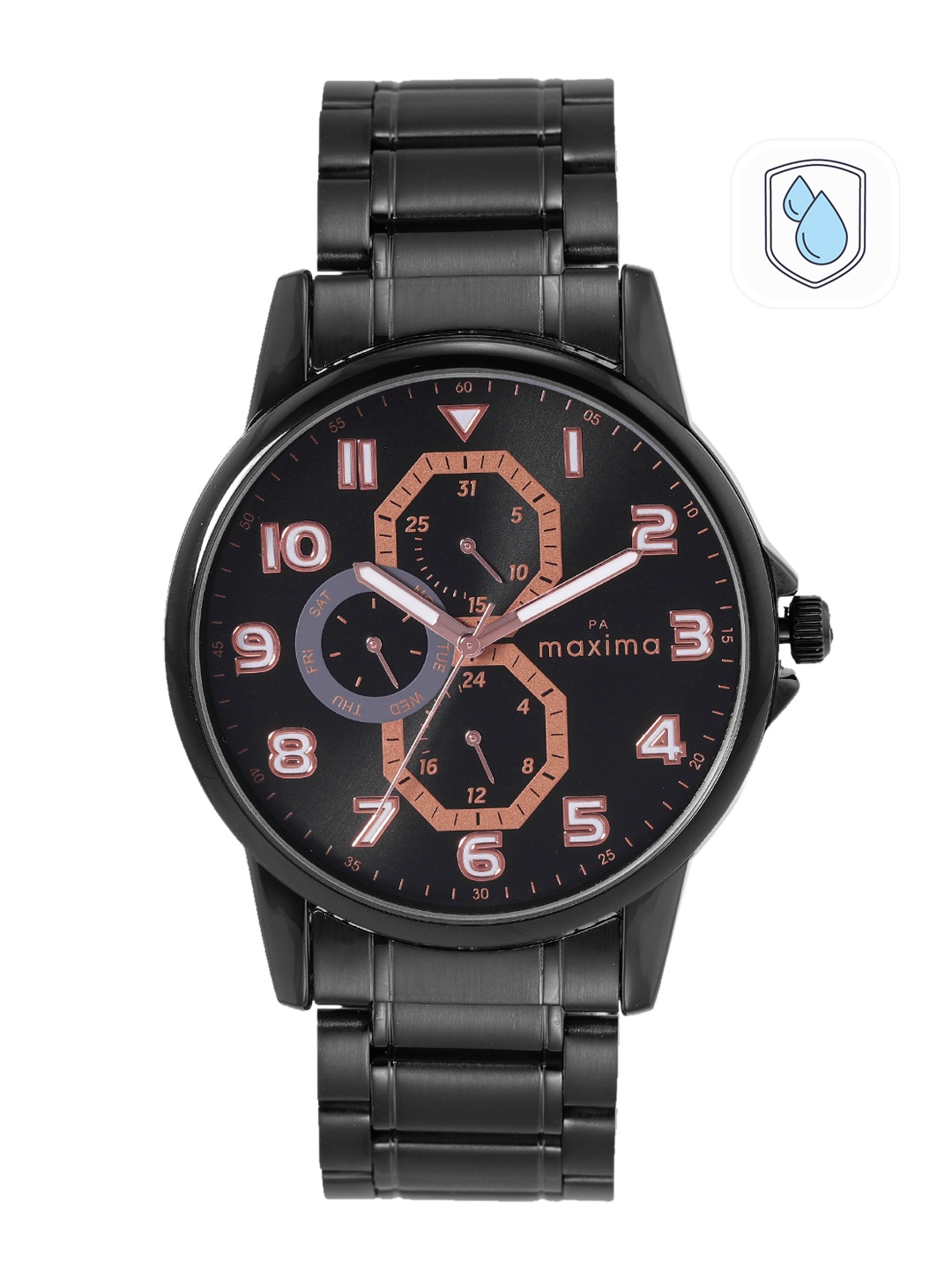 

maxima Men Bracelet Style Straps Analogue Multi Function Watch 66331CMGB, Black