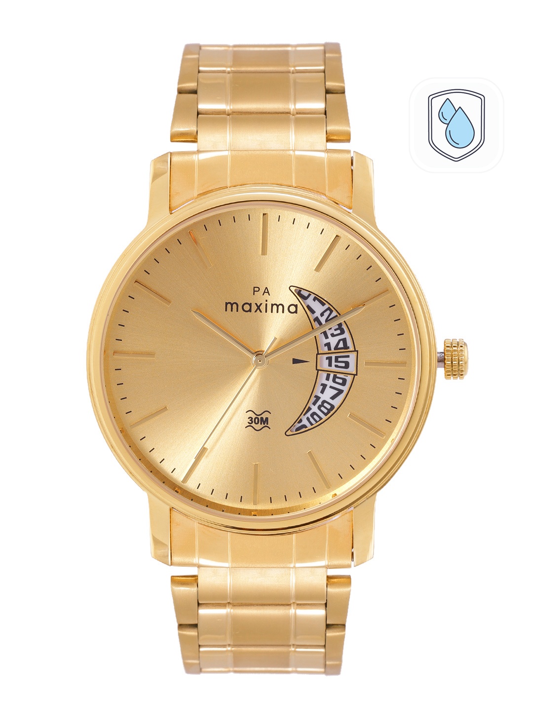 

maxima Men Brass Dial & Stainless Steel Bracelet Style Straps Analogue Watch 64420CMGY, Gold