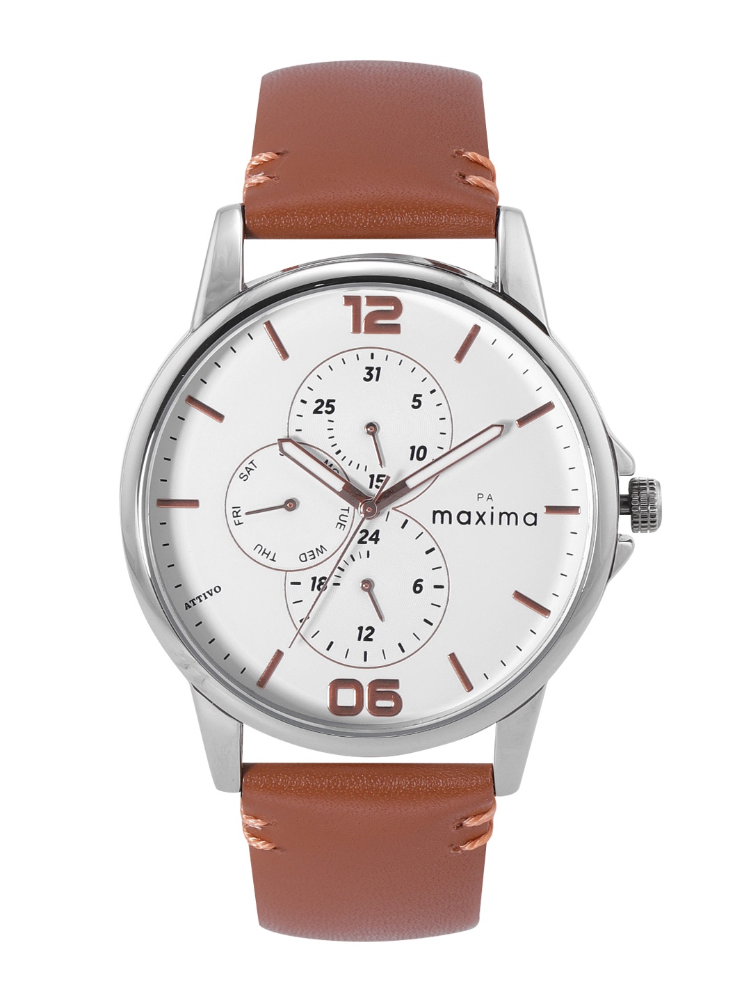 

maxima Men Leather Straps Analogue Watch 67142LMGI, White