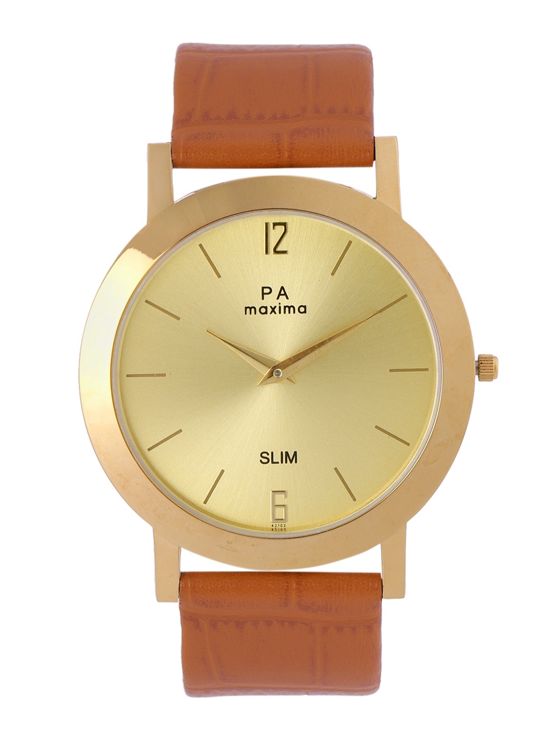 

maxima Men Leather Straps Analogue Watch 42102LMGY, Gold