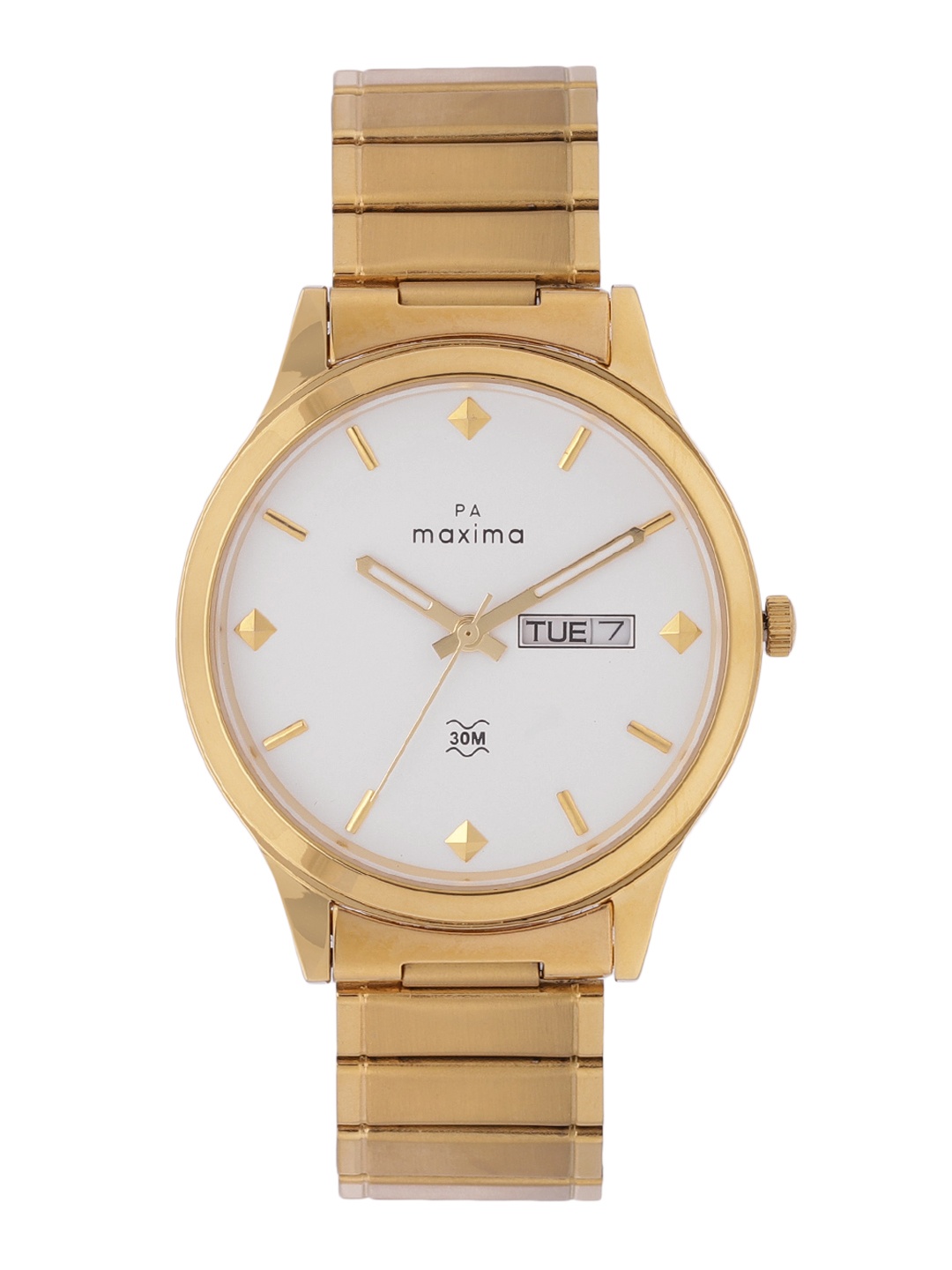 

maxima Men Gold Stainless Steel Bracelet Style Straps Analogue Watch 39851CMGY, White