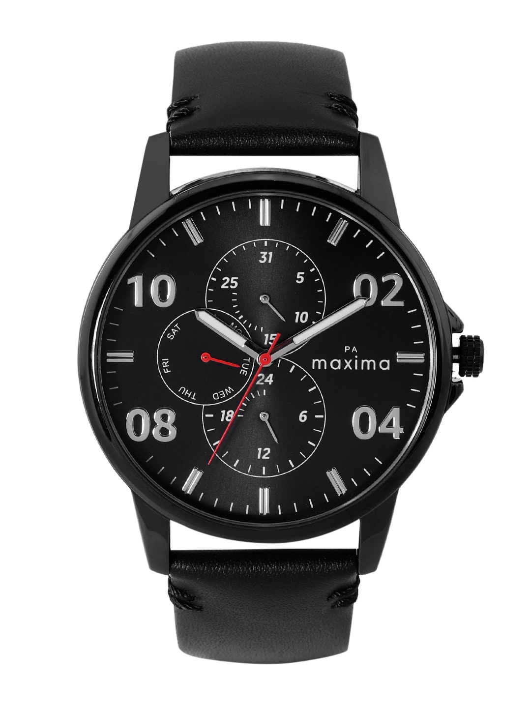 

maxima Men Leather Straps Analogue Multi Function Watch 66340LMGB, Black