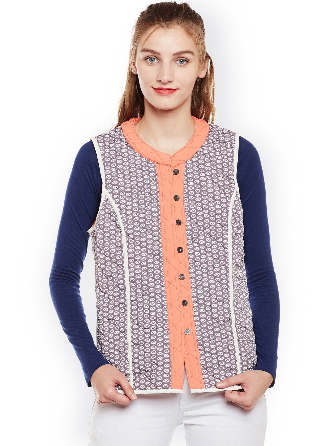 

Oxolloxo Women Grey Printed Quilted Jacket