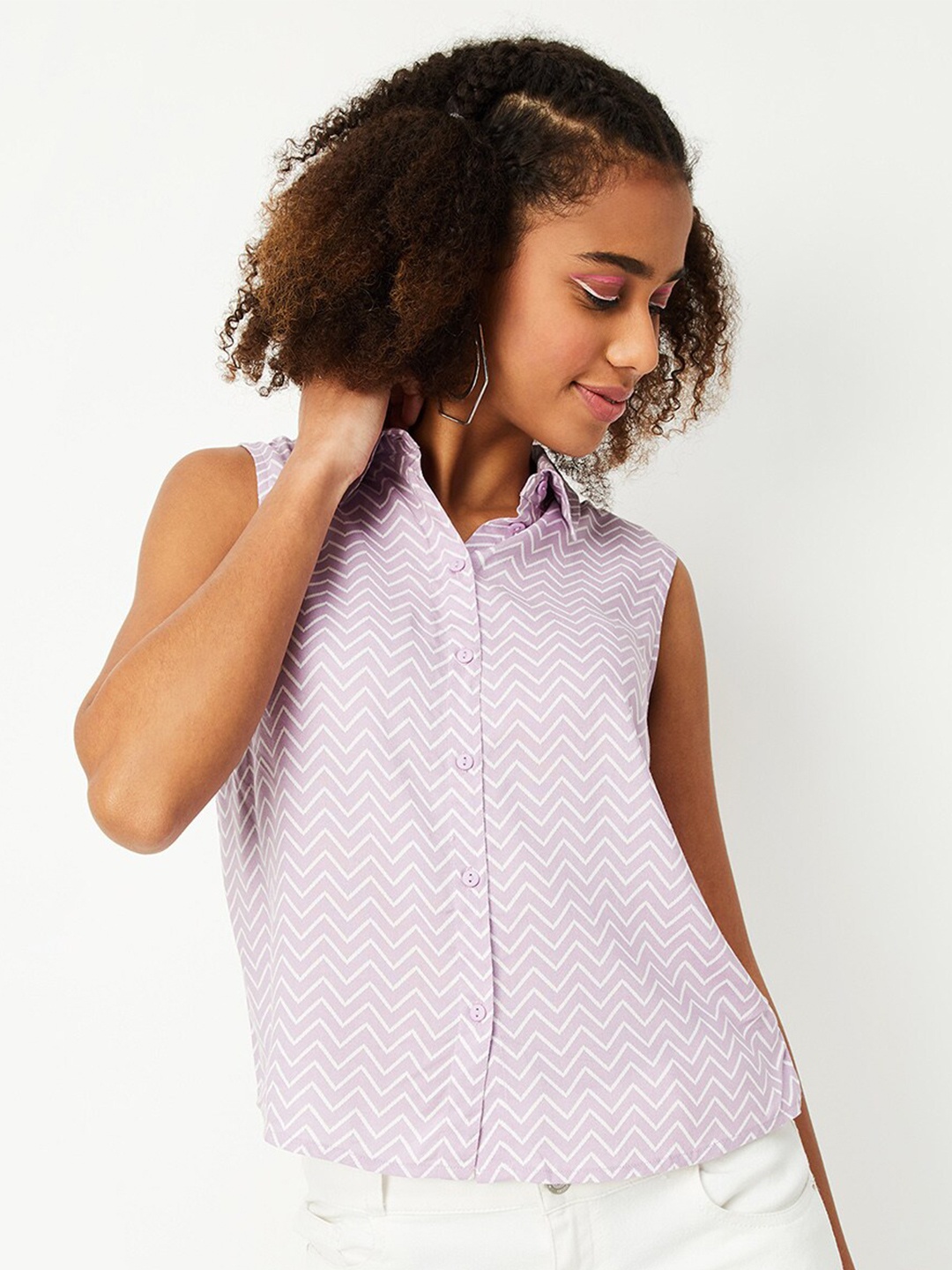 

max Geometric Printed Sleeveless Casual Shirt, Lavender