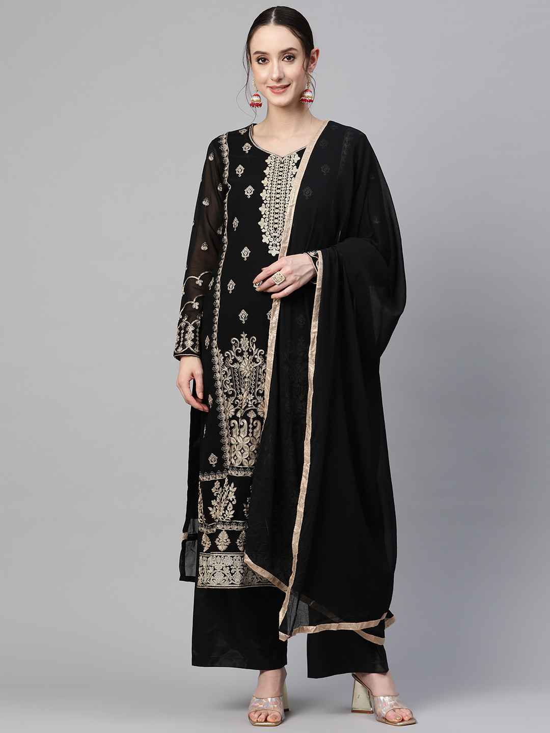 

Readiprint Fashions Embroidered Semi-Stitched Dress Material, Black
