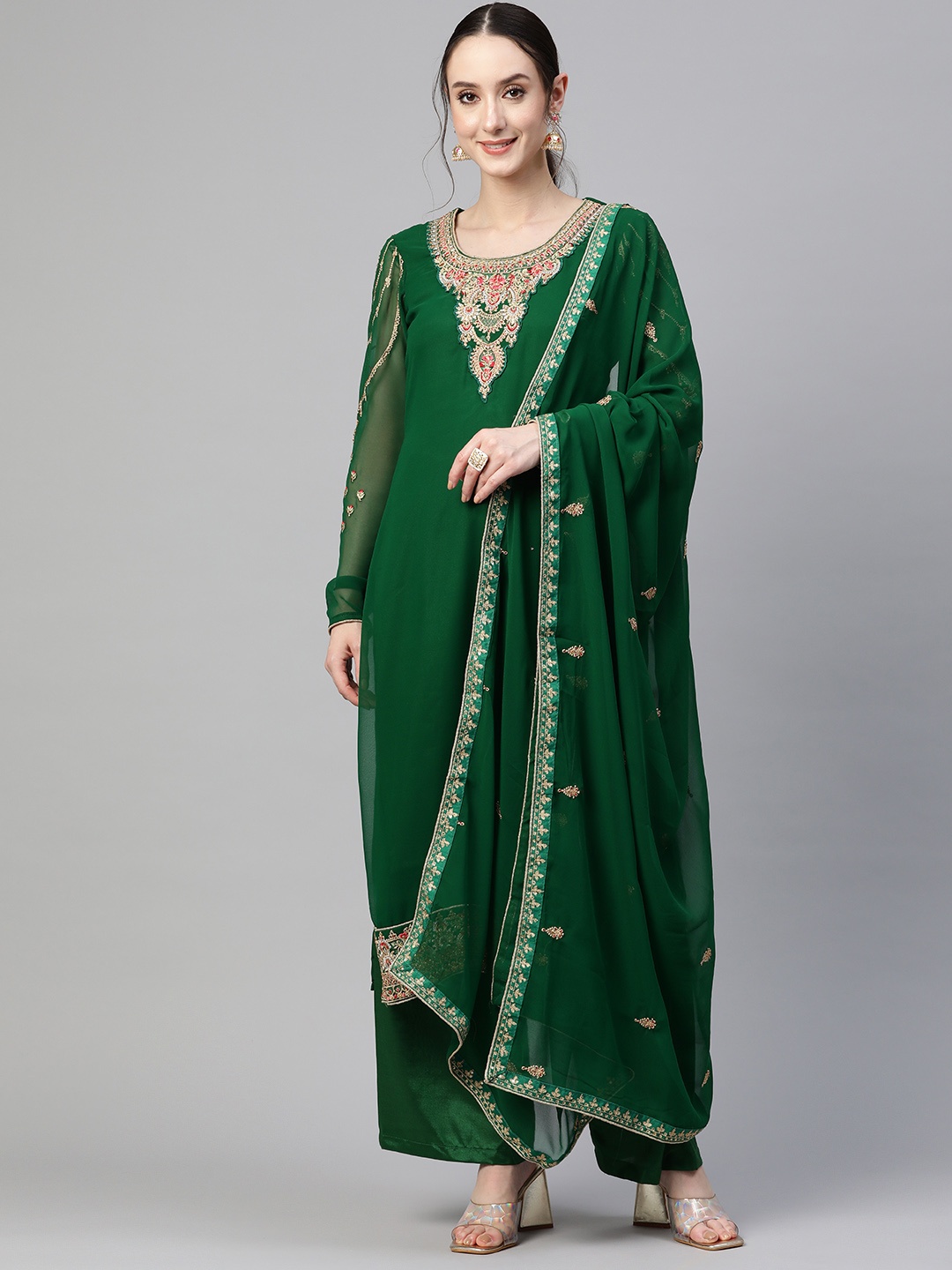 

Readiprint Fashions Embroidered Semi-Stitched Dress Material, Green