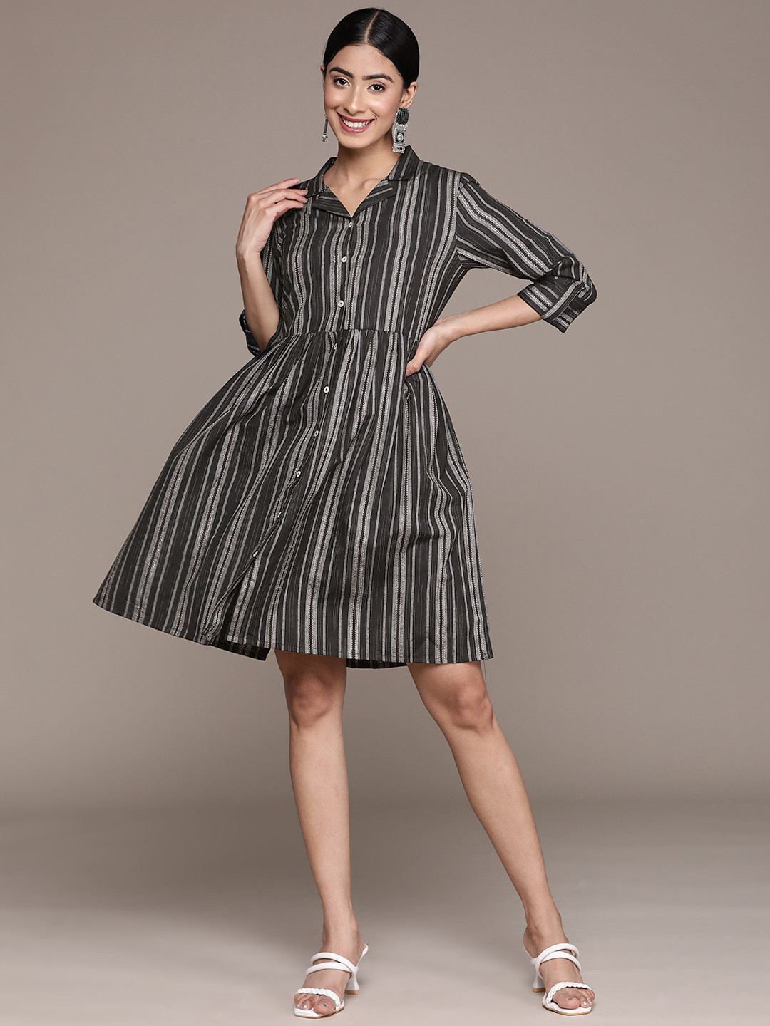 

Anubhutee Striped A-Line Dress, Black