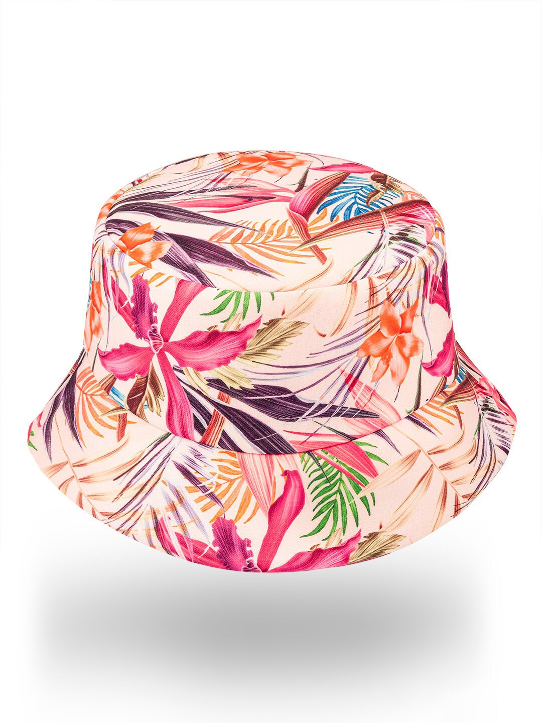 

HAIR DRAMA COMPANY Women Tropical Printed Reversible Bucket Hat, Peach
