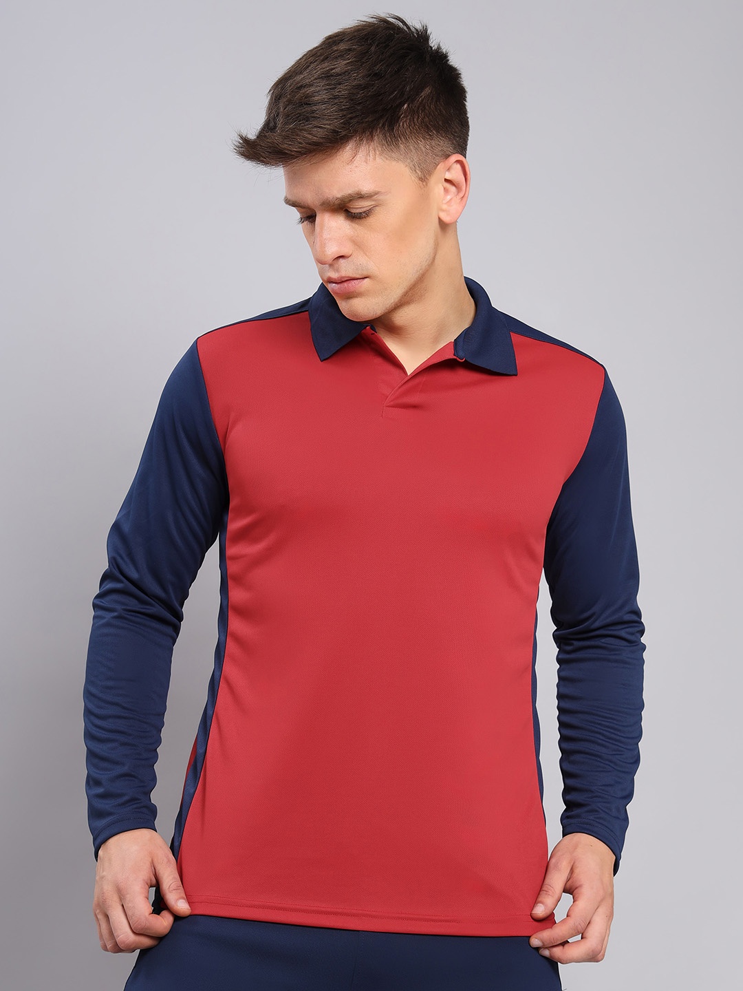 

Technosport Colourblocked Polo Collar Antimicrobial Slim Fit T-shirt, Red