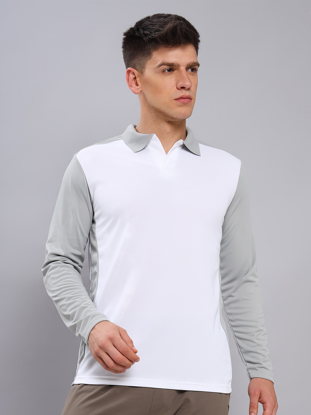 

Technosport Polo Collar Colourblocked Antimicrobial Slim Fit T-shirt, White