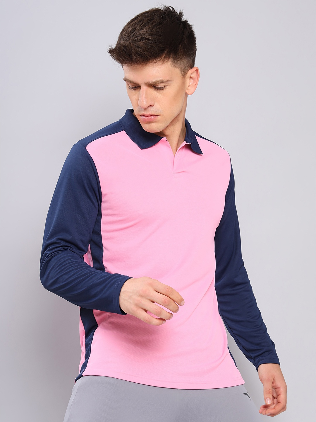 

Technosport Polo Collar Colourblocked Antimicrobial Slim Fit T-shirt, Pink