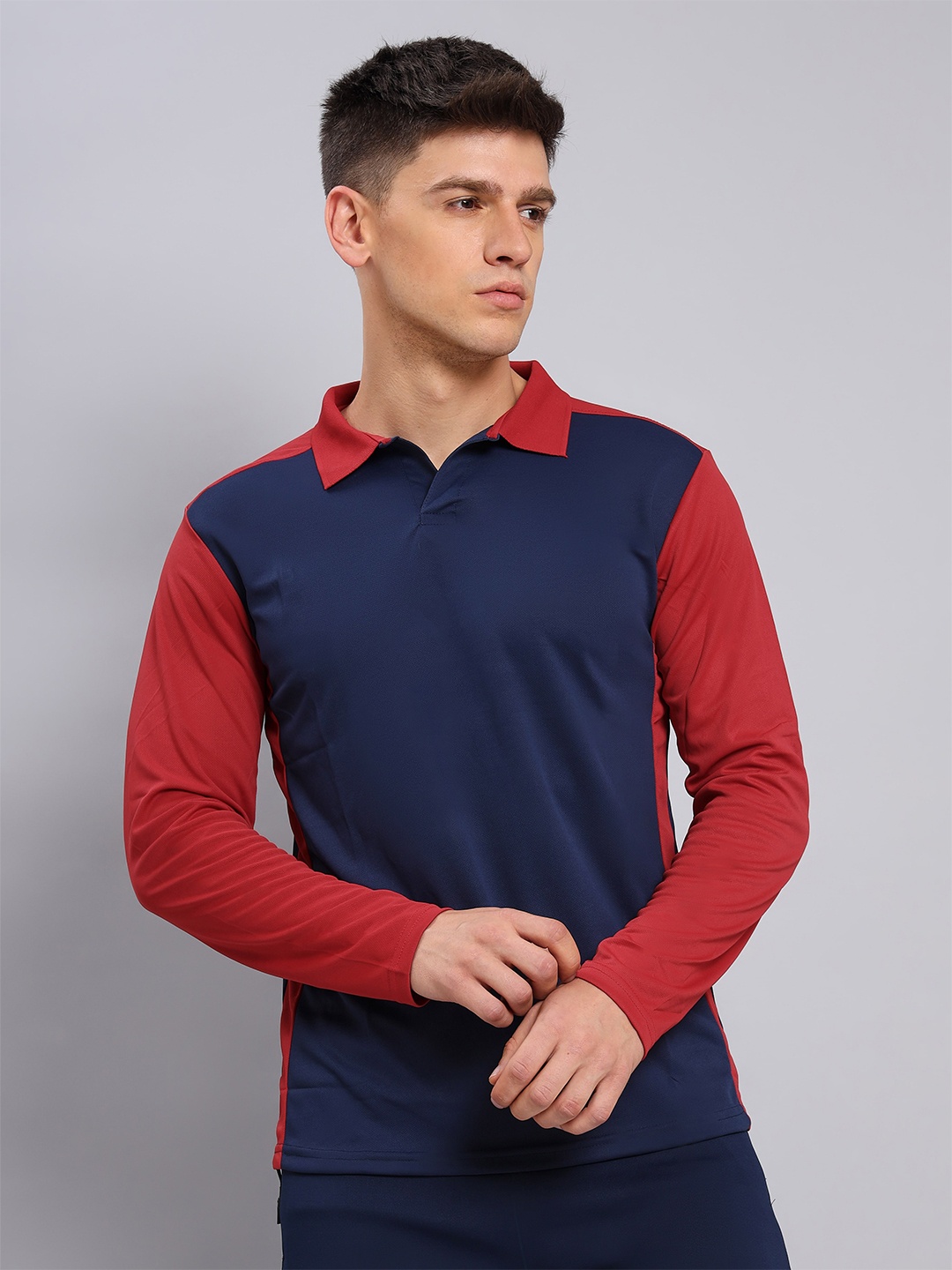 

Technosport Polo Collar Colourblocked Antimicrobial Slim Fit T-shirt, Navy blue