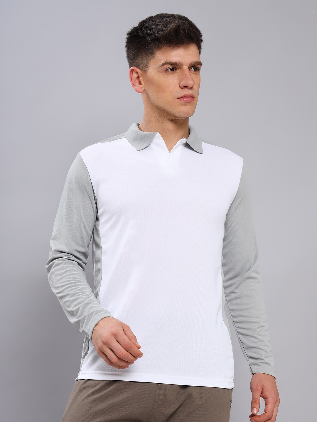 

Technosport Polo Collar Colourblocked Antimicrobial Slim Fit T-shirt, White