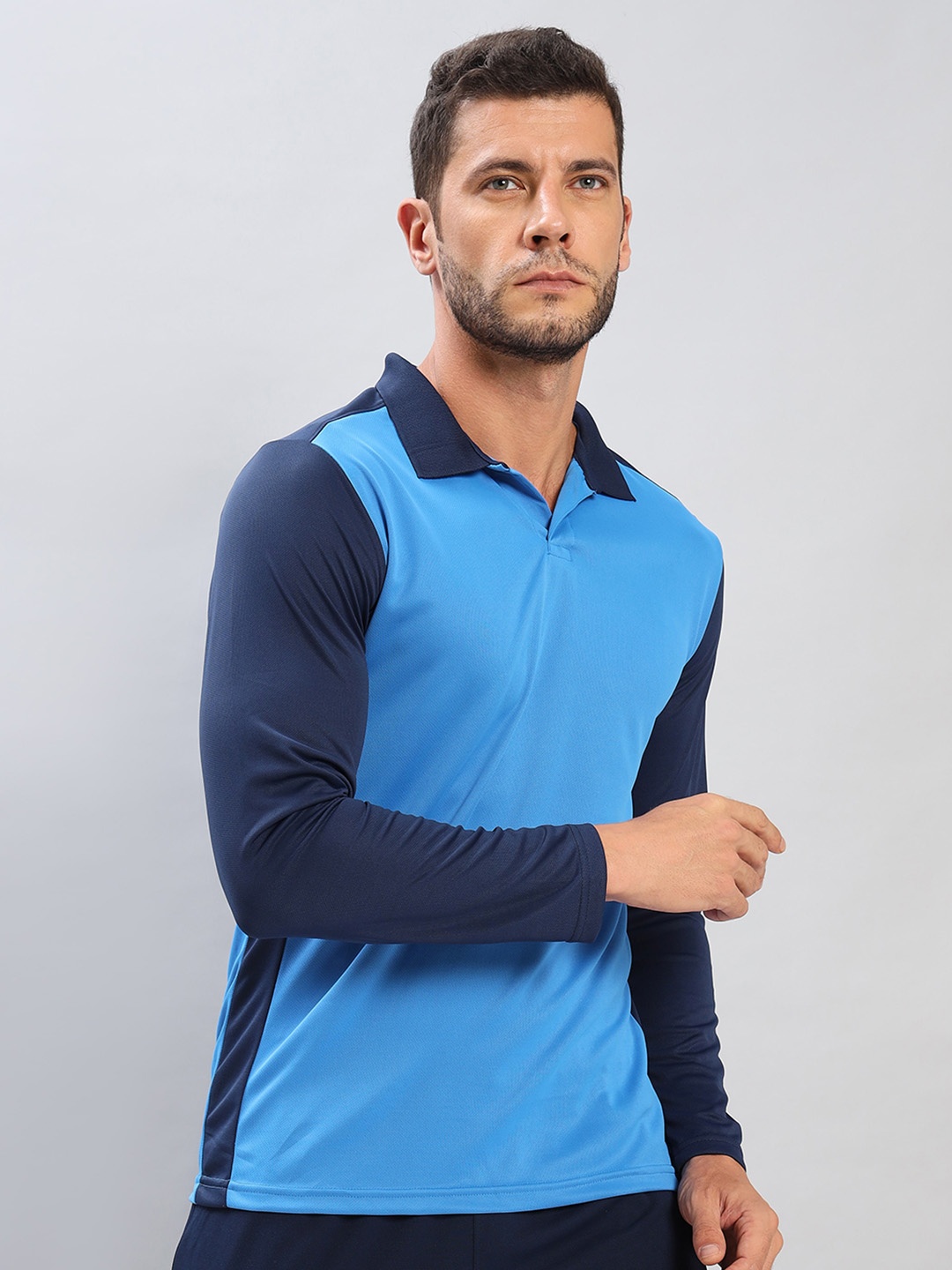

Technosport Colourblocked Polo Collar Antimicrobial Slim Fit T-shirt, Blue