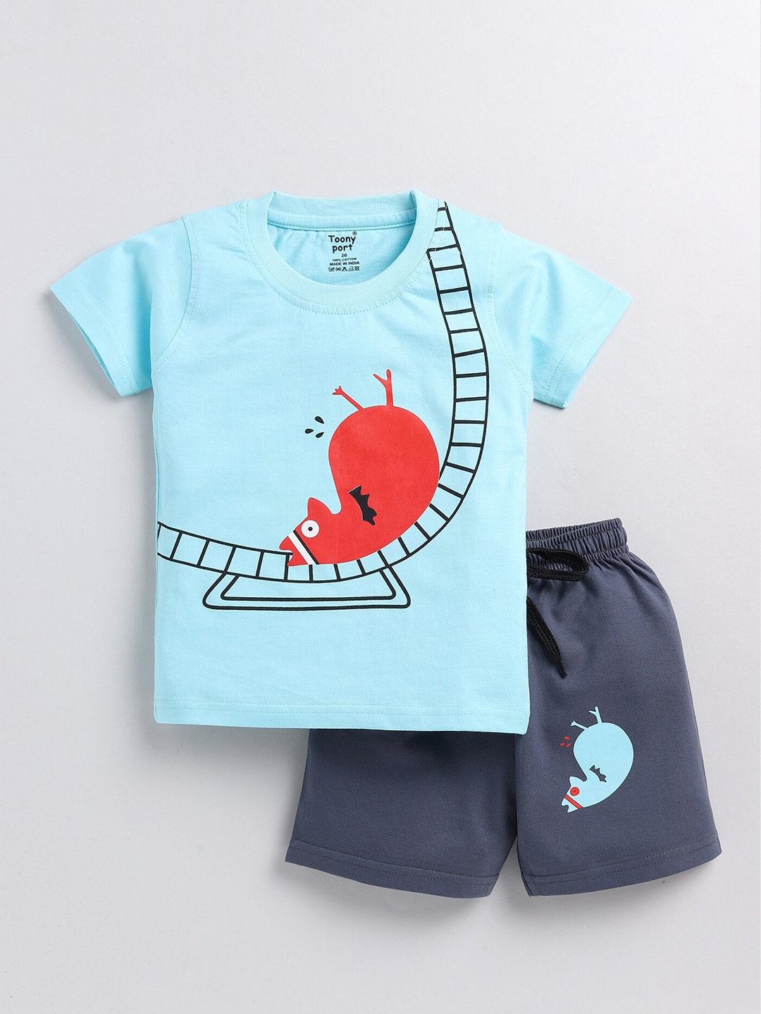 

Toonyport Boys Printed Pure Cotton T-shirt With Shorts, Blue