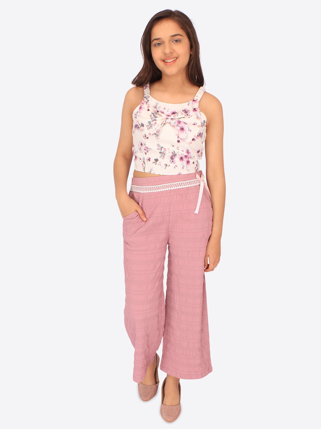 

CUTECUMBER Girls Printed Top with Trousers, Pink