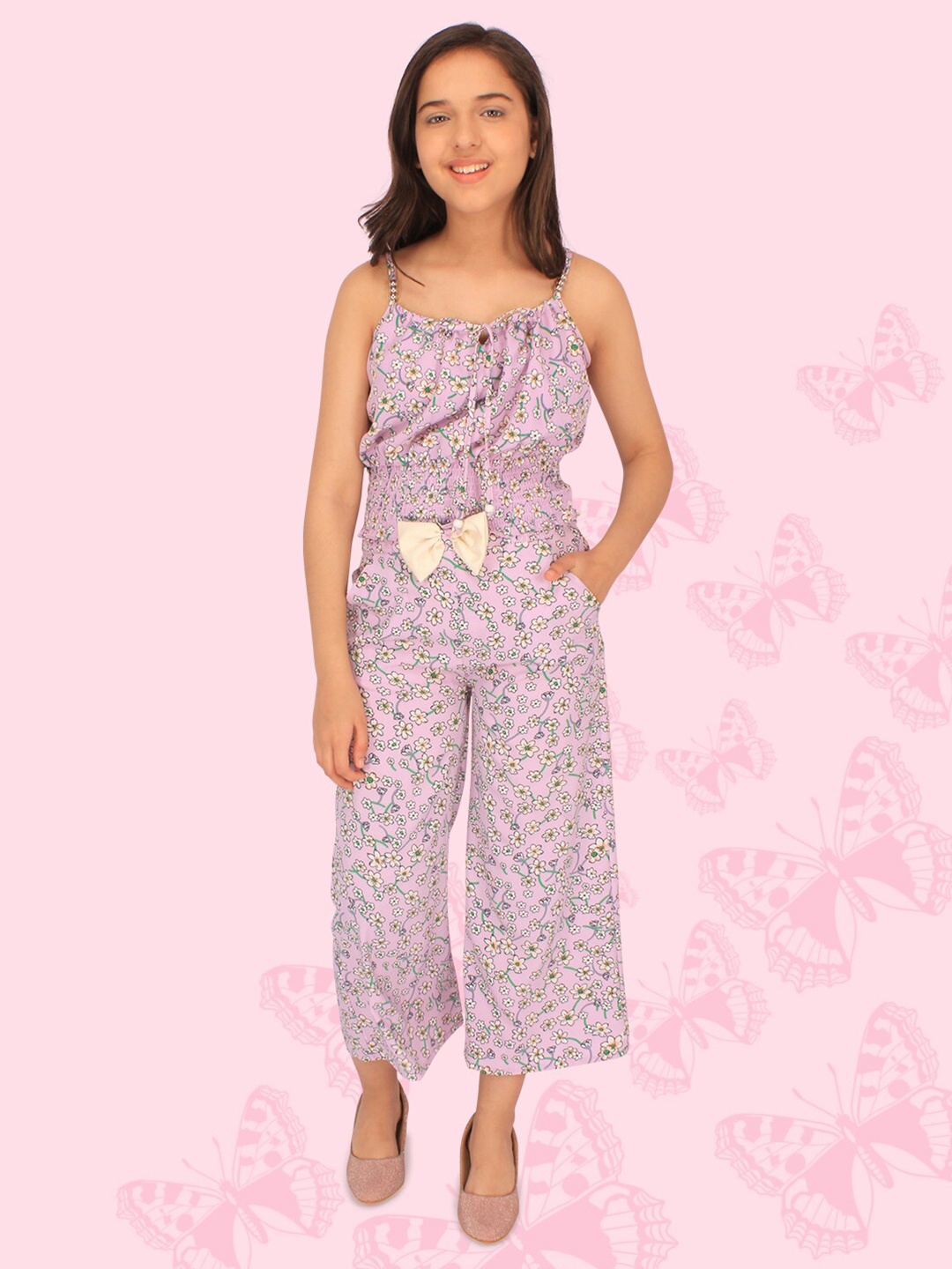 

CUTECUMBER Girls Floral Printed Culotte Jumpsuit, Purple