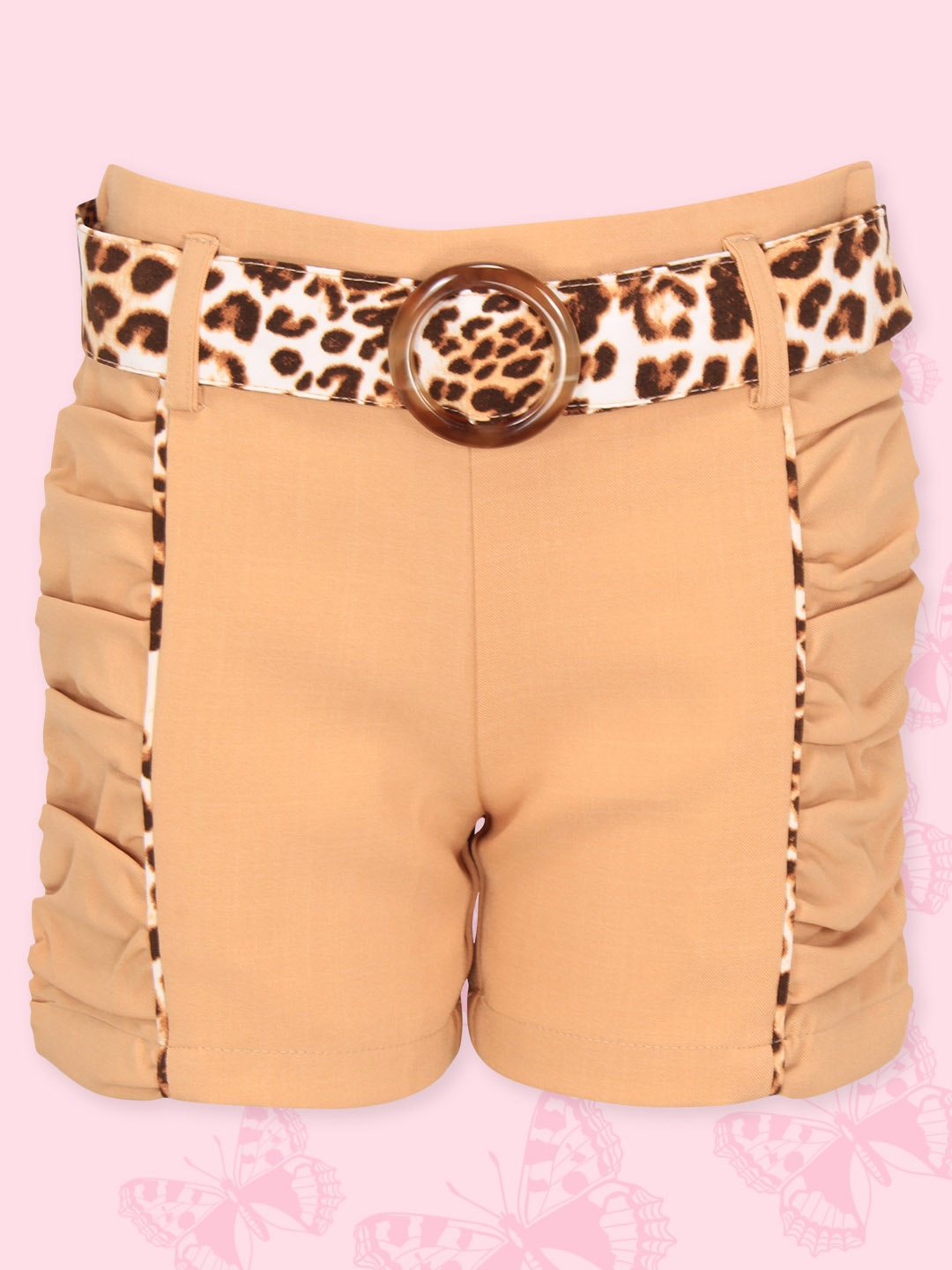 

CUTECUMBER Girls Abstract Printed Mid-Rise Shorts, Brown