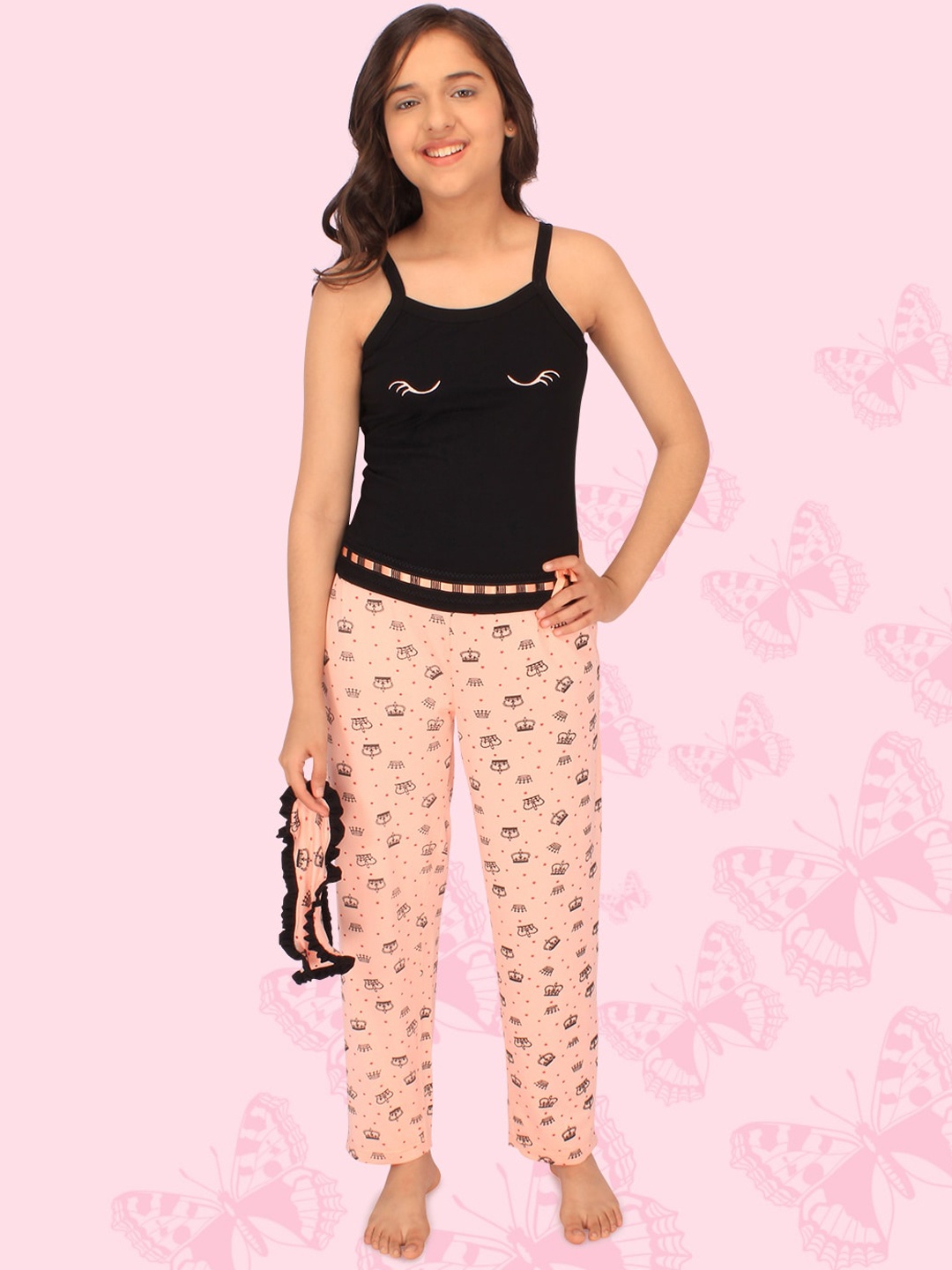

CUTECUMBER Girls Conversational Printed Night Suit, Peach