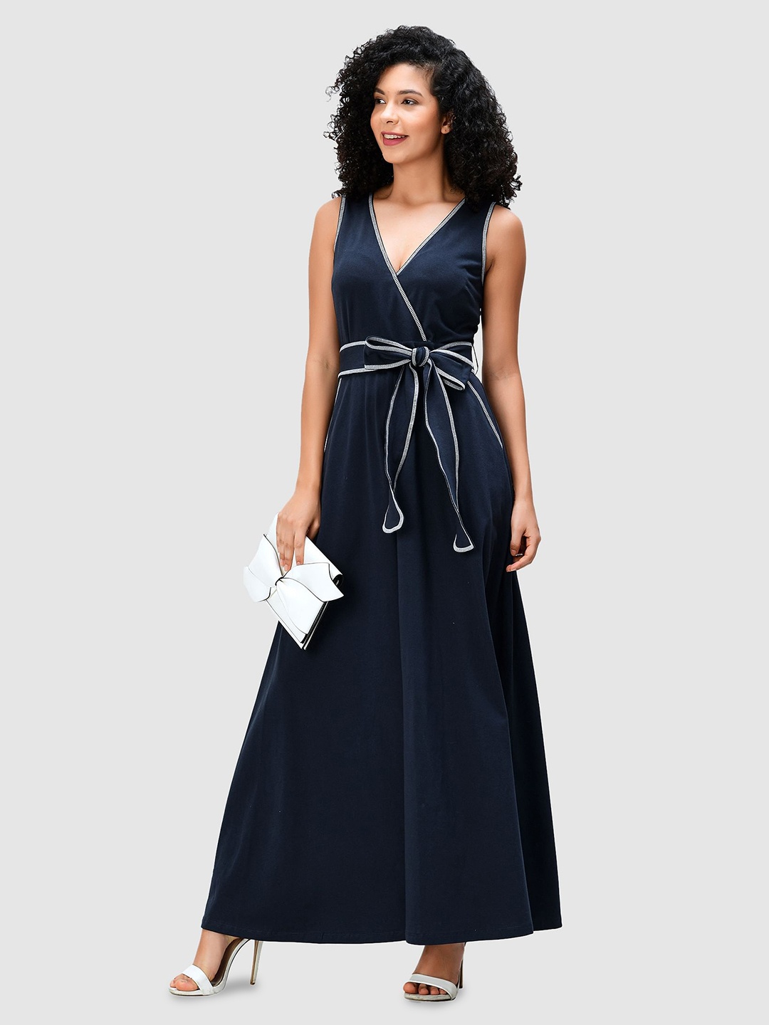 

Zapelle V-Neck Wrap Maxi Dress With Belt, Navy blue