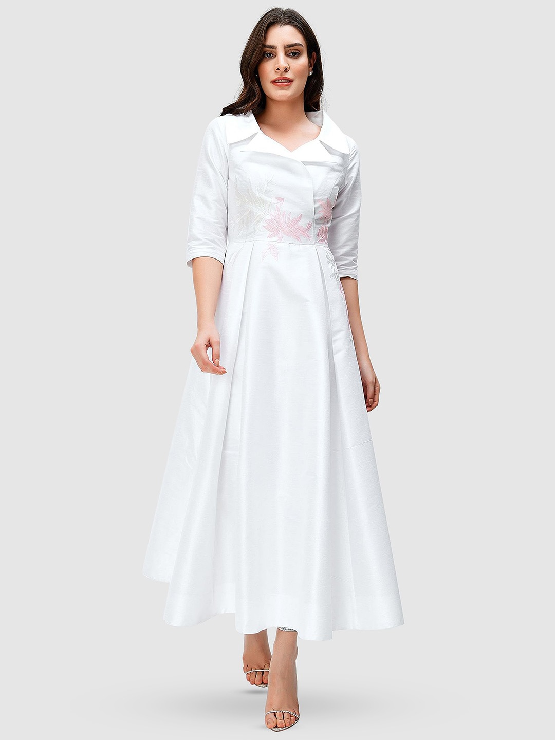 

Zapelle White Fit & Flare Maxi Dress