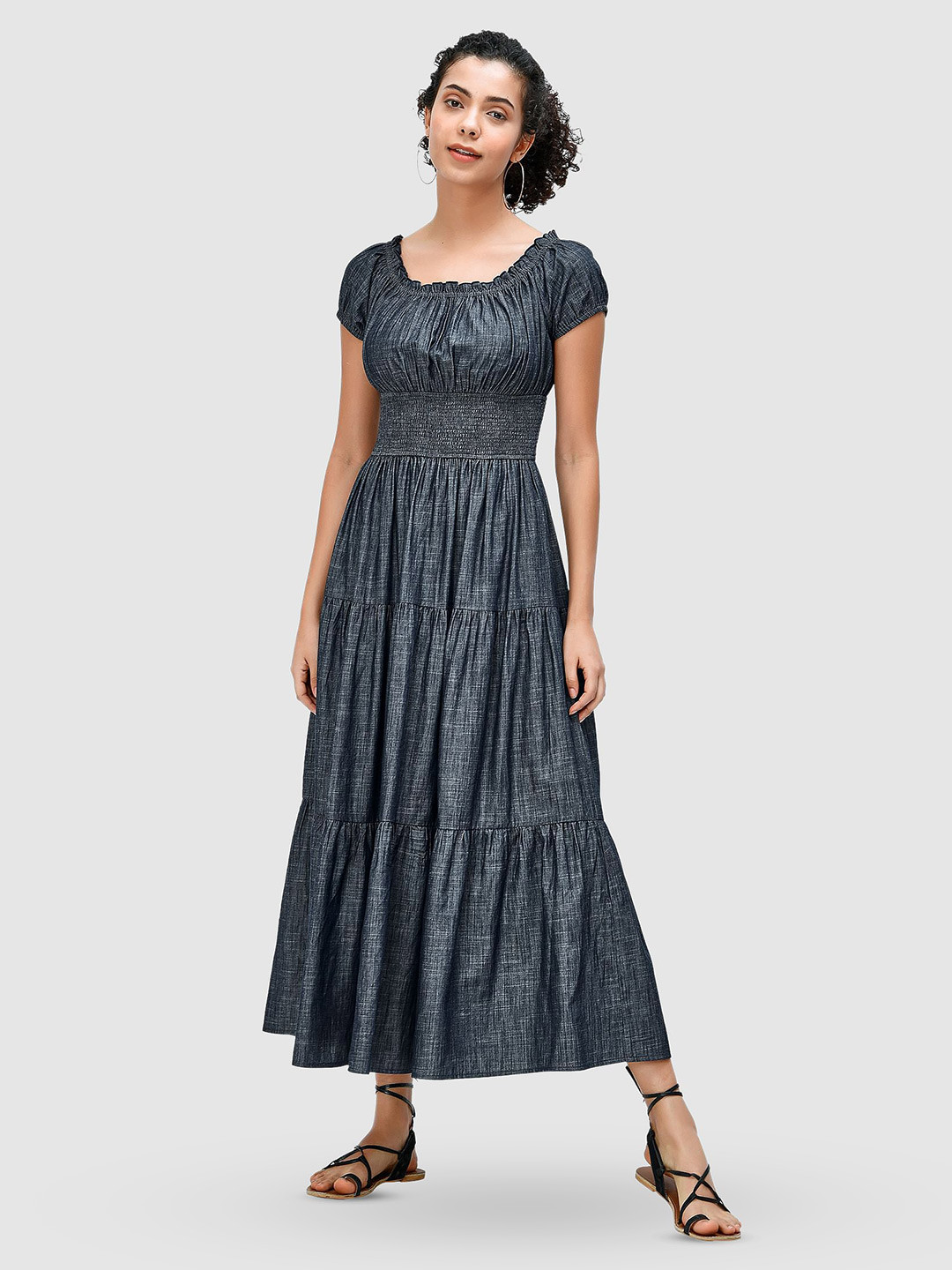 

Zapelle Blue Linen Fit & Flare Maxi Dress