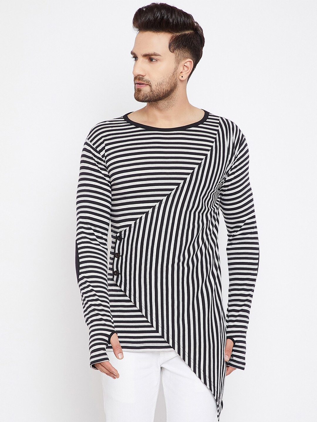 

Hypernation Striped Pure Cotton T-shirt, Black