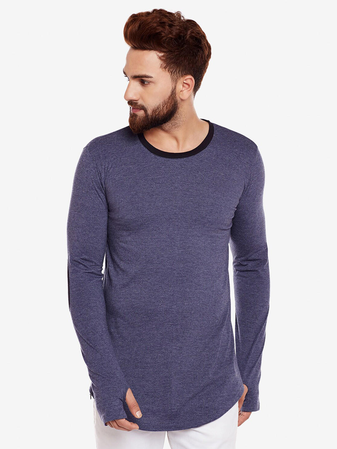

Hypernation Round Neck Long Sleeves Pure Cotton Slim Fit T-shirt, Blue