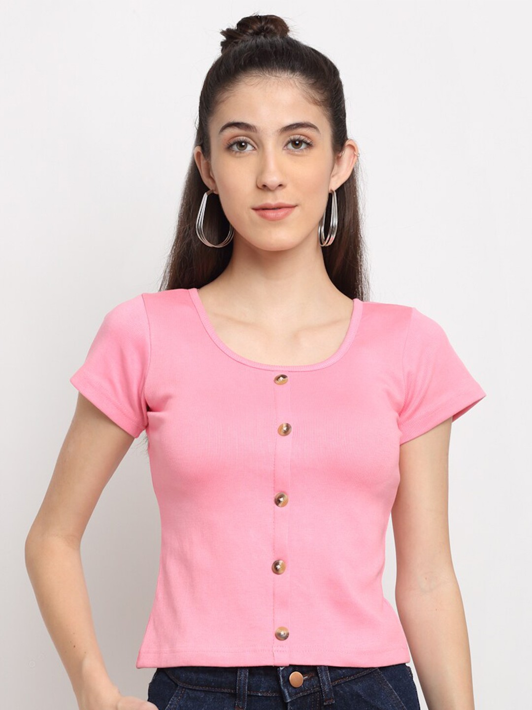 

Miaz Lifestyle Cotton Round Neck Fitted Top, Pink