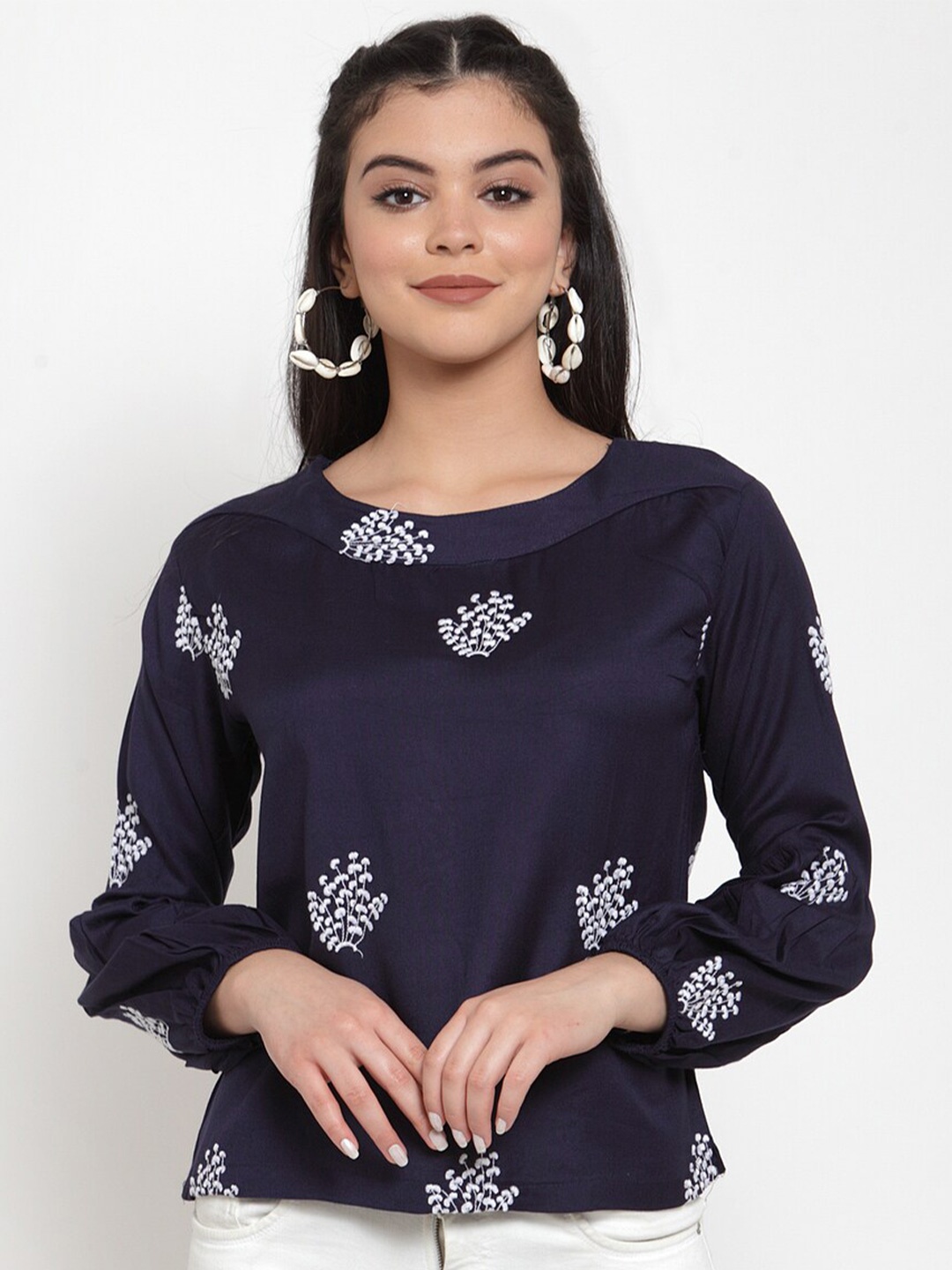 

Miaz Lifestyle Floral Printed Cotton Top, Navy blue