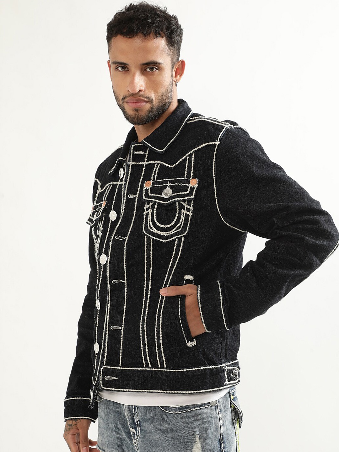 

True Religion Lightweight Rope Stitch Denim Jacket, Blue
