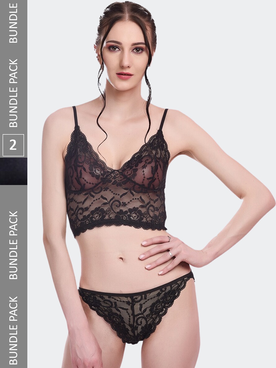 

Fleurt Pack Of 2 Self Designed Laced Lingerie Sets Fleurt-Set-170-NEW-BK-Bikini RG-S, Black