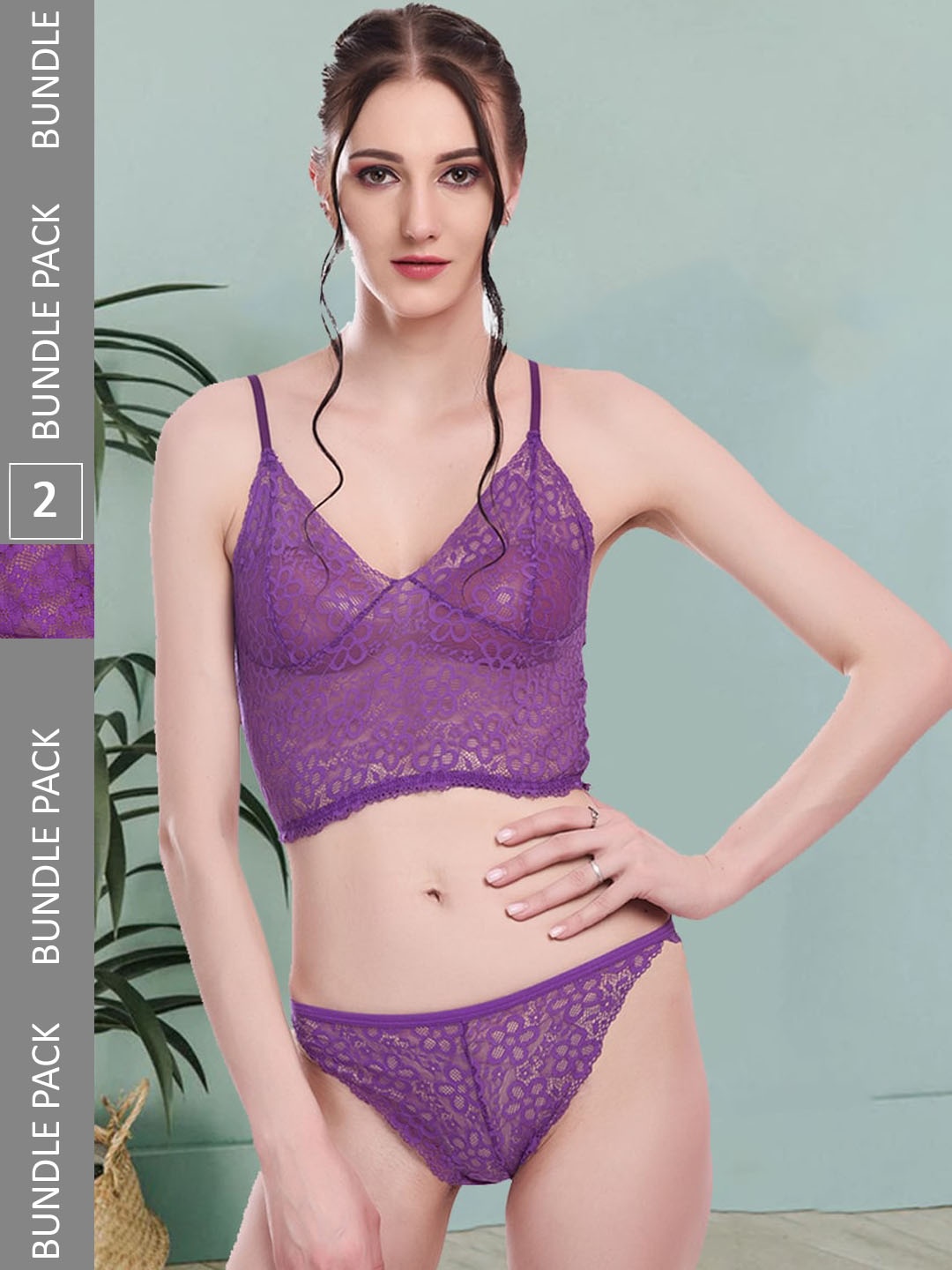 

Fleurt Pack Of 2 Self-Design Lace Lingerie Set Fleurt-Set-170-NEW-PR-170-PR-L, Purple