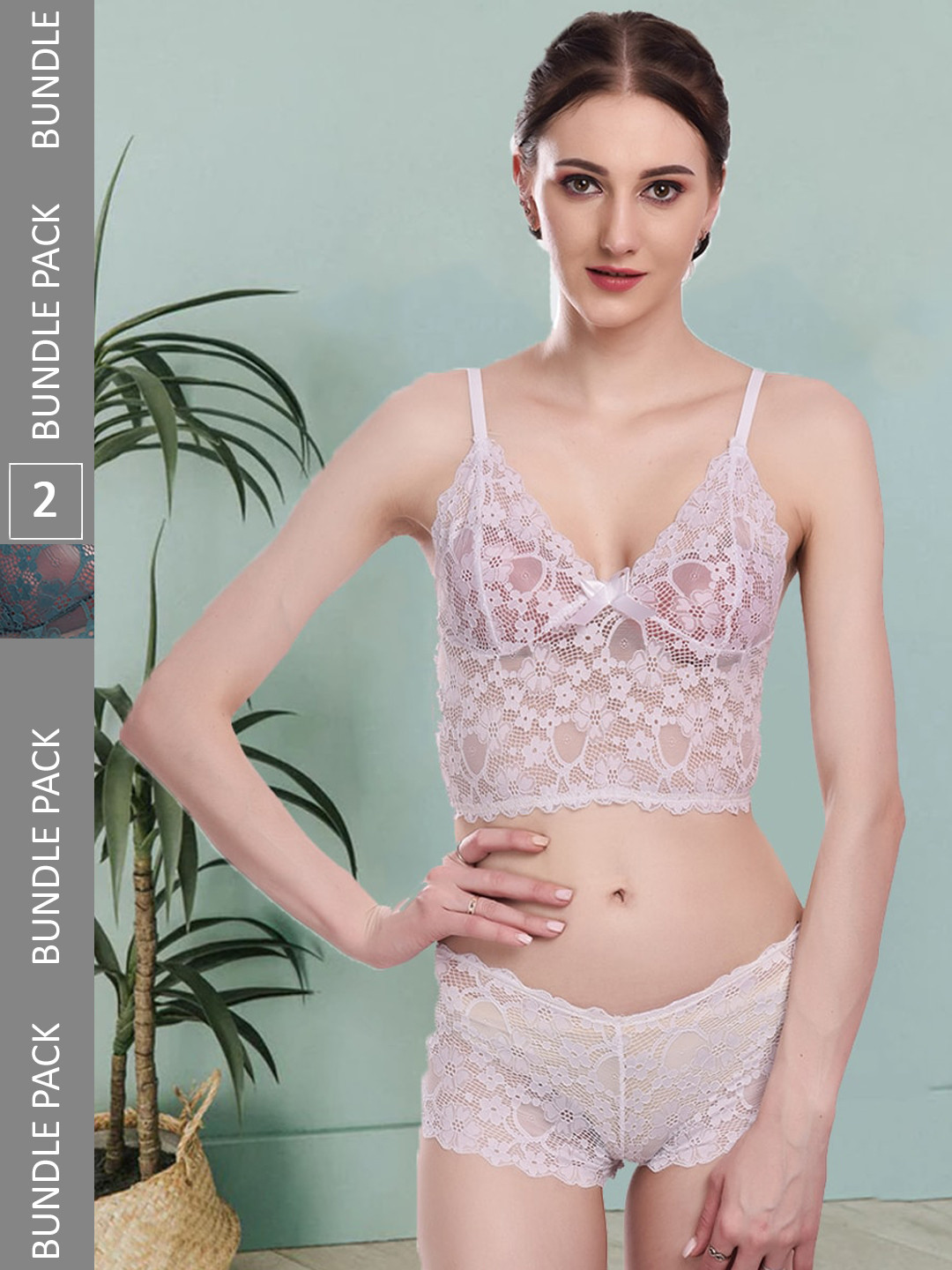 

Fleurt Pack Of 2 Self-Design Lingerie Set Fleurt-Set-170-WH-170-GR-S, White