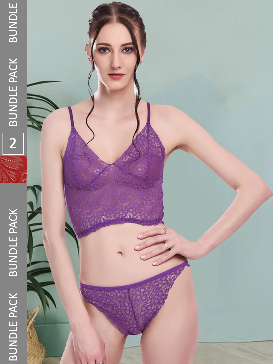 

Fleurt Pack Of 2 Self-Designed Lingerie Set Fleurt-Set-170-NEW-PR-208-NEW-RD-L, Purple