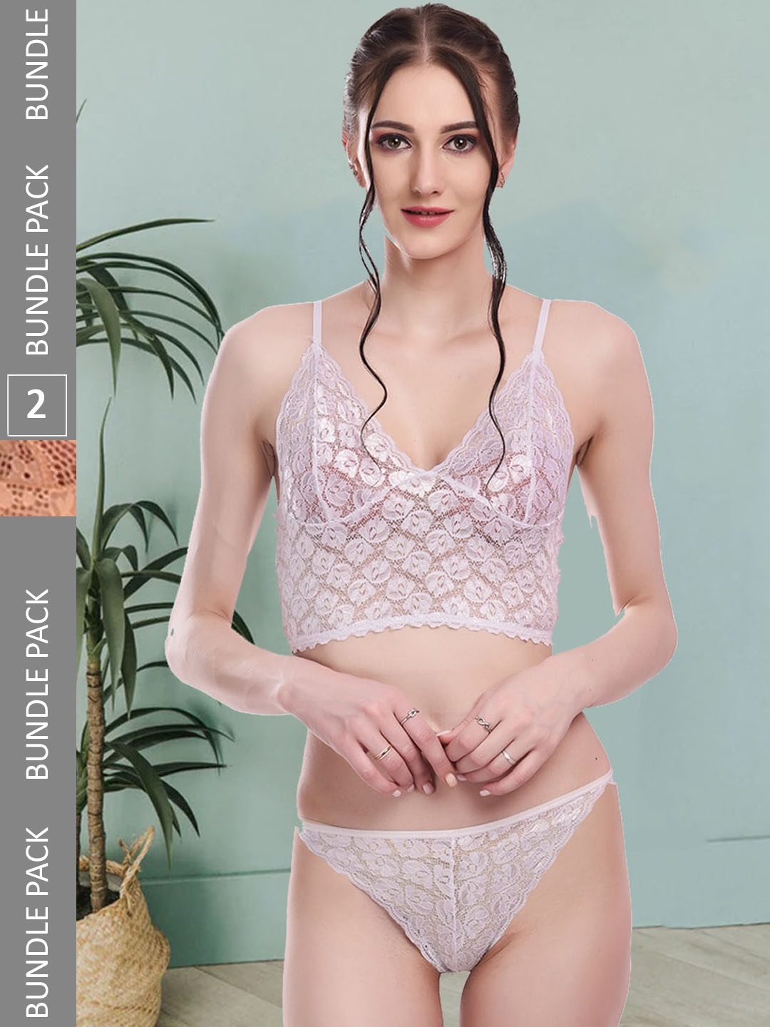 

Fleurt Pack Of 2 Self-Design Laced Lingerie Set Fleurt-Set-170-NEW-WH-170-GD-L, White