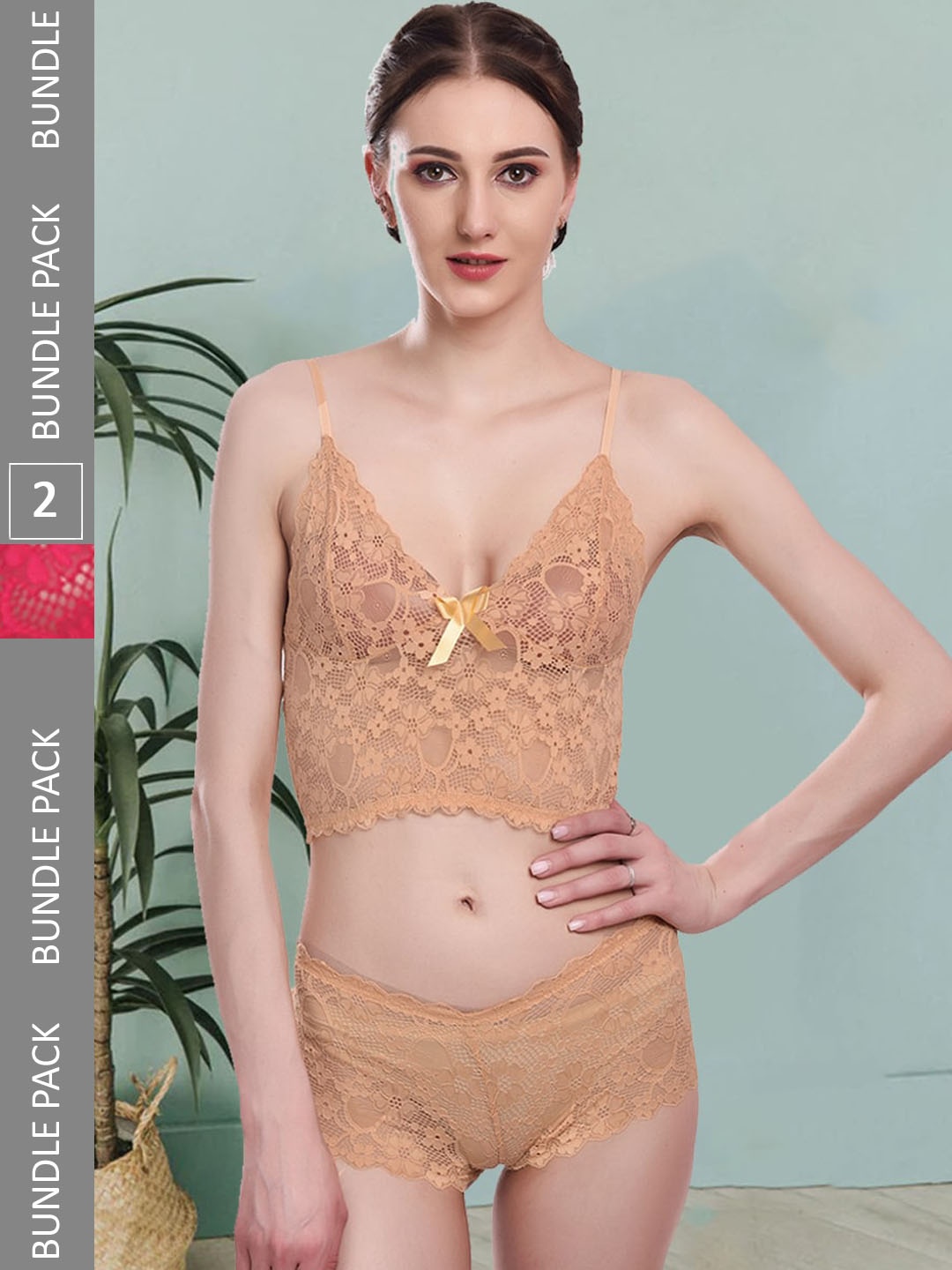 

Fleurt Pack Of 2 Self-Designed Lingerie Set Fleurt-Set-170-GD-206-MR-L, Pink