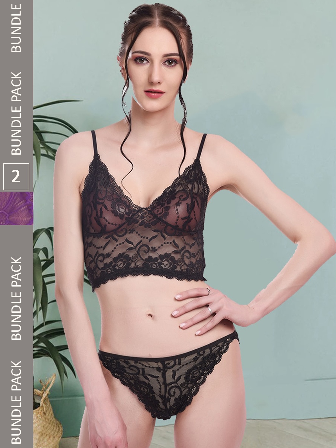 

Fleurt Pack Of 2 Self-Designed Lingerie Set Fleurt-Set-170-NEW-BK-206-PR-L, Black
