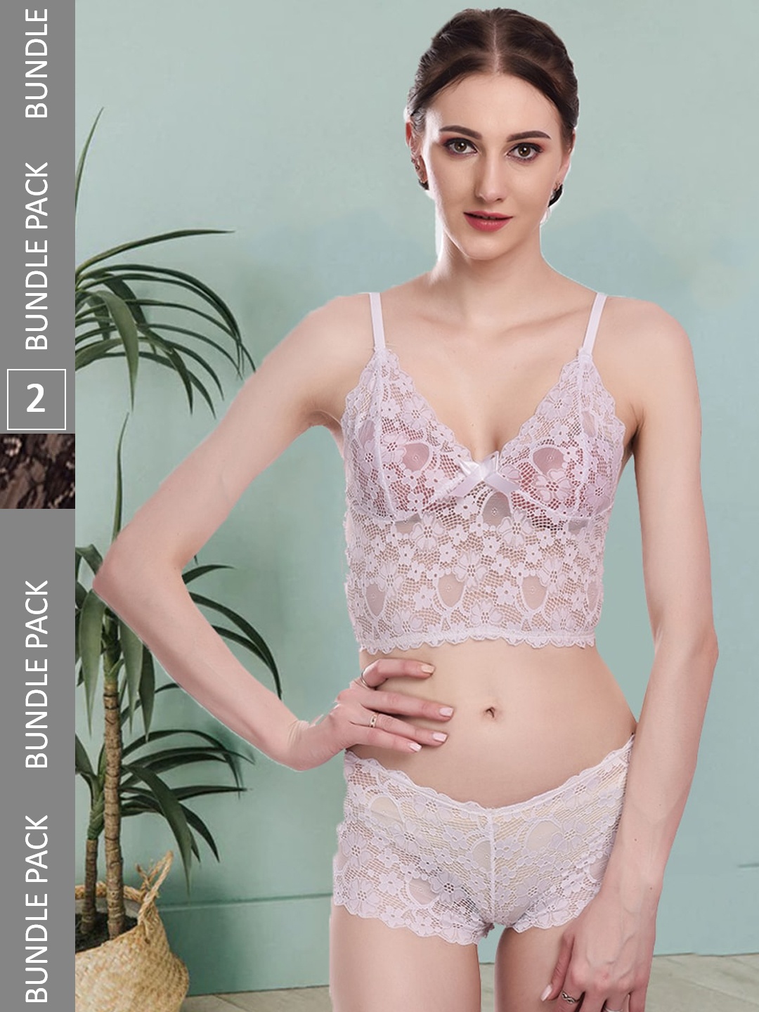 

Fleurt Pack Of 2 Self Designed Laced Lingerie Sets Fleurt-Set-170-WH-206-BK-S, White