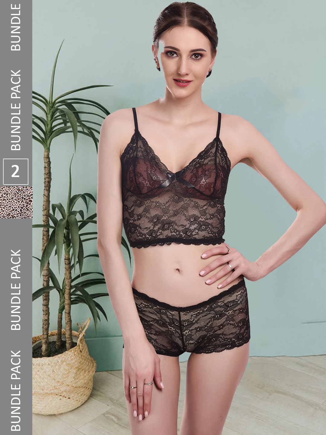 

Fleurt Pack Of 2 Self-Design Lingerie Set Fleurt-Set-170-GD-Bikini AN-S, Black